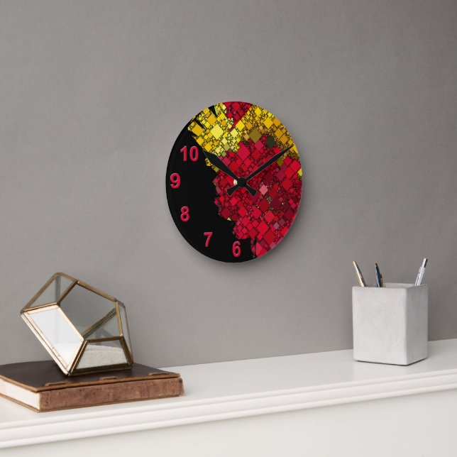 Horloge Ronde Numéros rouges géométriques Abstraits (Bureau)