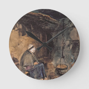Horloge Ronde Observant le pot bouillir - un intérieur de