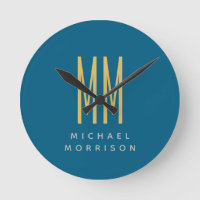 Ocean Blue Gold Monogramme Lettres initiales Nom