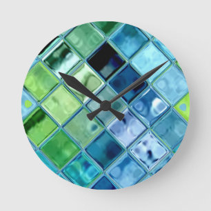 Horloge Ronde Ocean Teal Glass