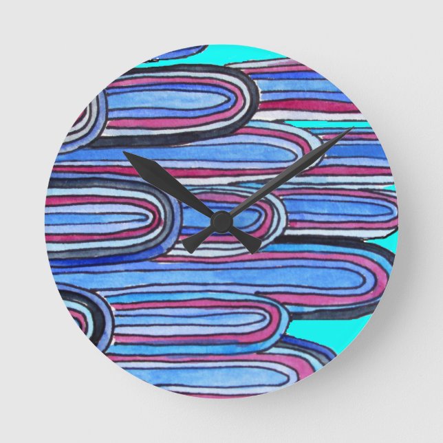 Horloge Ronde Ocean Waves aqua blue pattern (Recto)