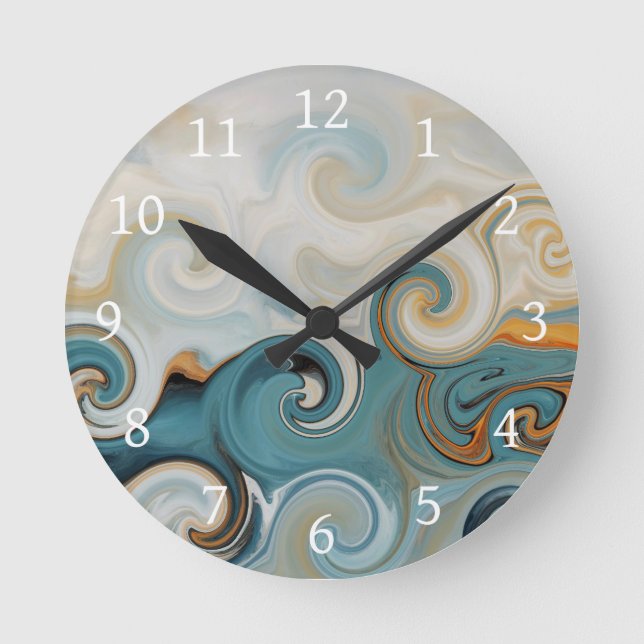 Horloge Ronde Ocean Waves Beach Turquoise Blue Abstrait 74 (Recto)