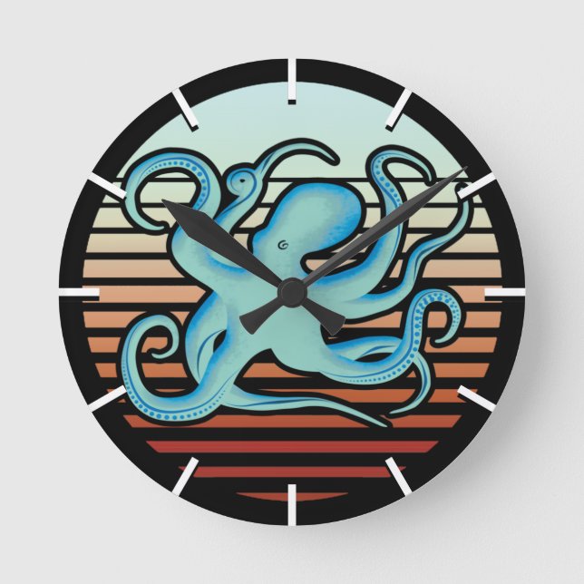 Horloge Ronde Octopus les années 70 style rétro (Recto)