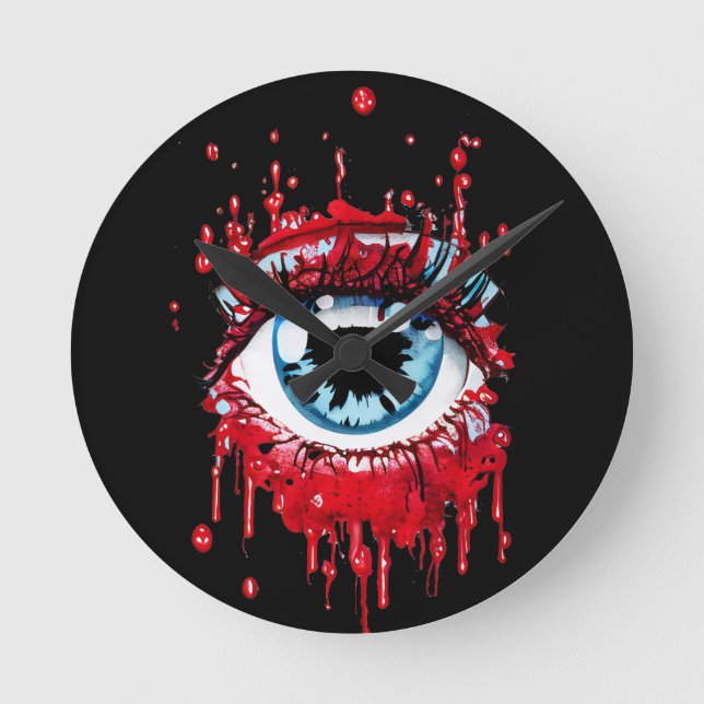 Horloge Ronde Oeil bleu goutte sang horreur art (Recto)