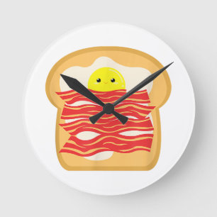 Horloge Ronde Oeuf Amusant Dans Un T-Shirt Lit Bacon - Brea Nour