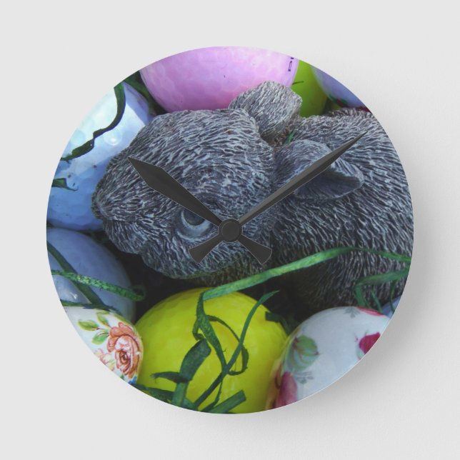 Horloge Ronde Oeufs de Pâques, Ballons de golf de lapin (Recto)