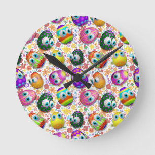 Horloge Ronde Œufs de Pâques de dessin animé mignons et drôles