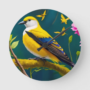 Horloge Ronde Oiseau doré
