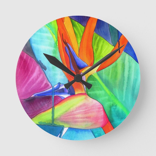 Horloge Ronde Oiseau du Paradis Strelitzia fleur art tropical (Recto)