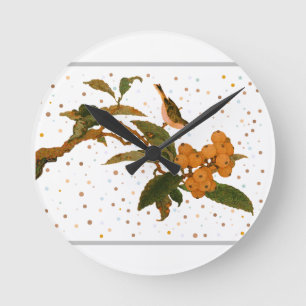 Horloge Ronde Oiseau sur un arbre fruitier trinket Plateau en bo