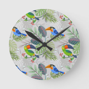 Horloge Ronde Oiseau Toucan mignon, Motif de tous les jours, Aqu