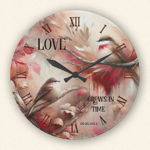 Horloge Ronde Oiseaux de l'amour fantaisistes romantiques 