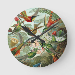 Horloge Ronde oiseaux fleurs fleur oiseau nature peinture vintag