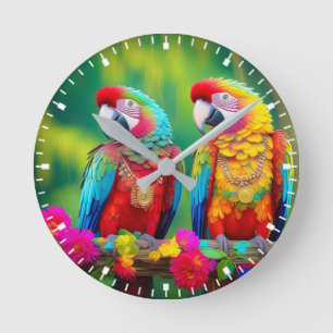 Horloge Ronde Oiseaux Macaw Colorés Sur La Branche-67859