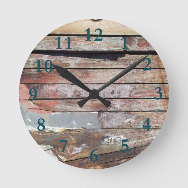Horloge Ronde Old wood rustic boat wooden planks (Recto)