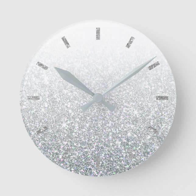 Horloge Ronde Ombre Argent blanc brillant bleu blanc gris (Recto)