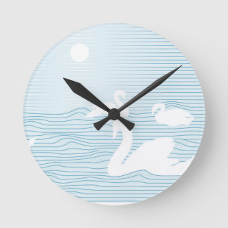 Horloge Ronde OP Art Blue Swan Drift