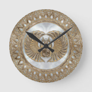Horloge Ronde Or égyptiens de pastel de scarabée de scarabée