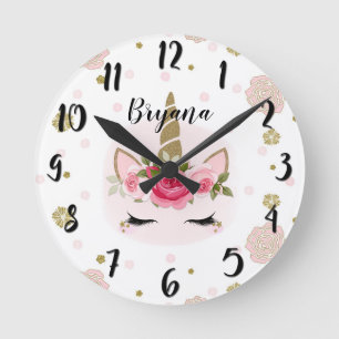 Horloge Ronde Or et rose Unicorn Fleur Fleur Fleur Fleur Fleur T