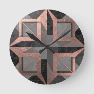 Horloge Ronde Or rose noir géométrique marbre