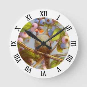 Horloge Ronde Orange cheeked waxbill finch with blueberries