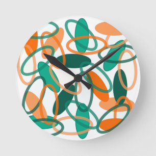 Horloge Ronde Orange et Ovales Turquoises