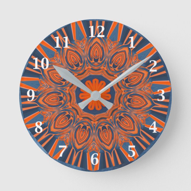 Horloge Ronde Orange Navy Blue Mandala (Recto)