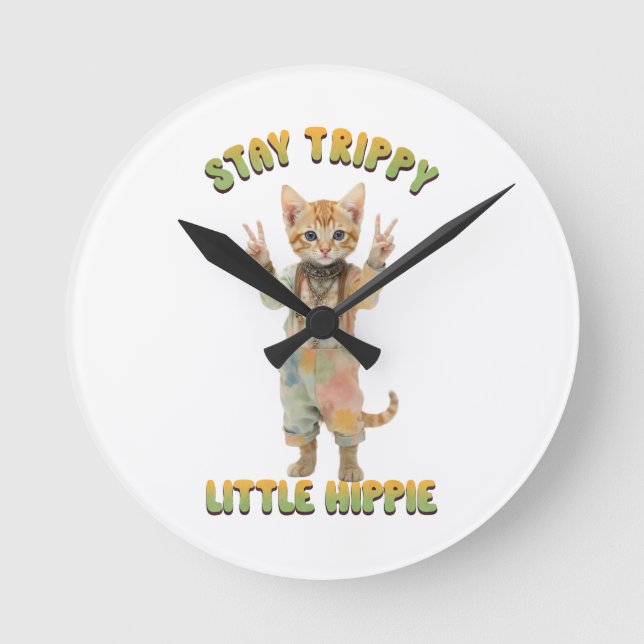 Horloge Ronde Orange Tabby Cat Boho Stay Trippy Little Hippie  (Recto)