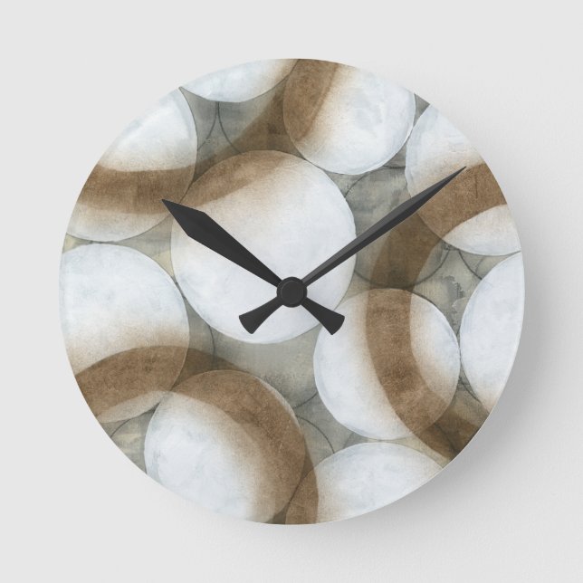 Horloge Ronde Orbes blanches et cercles Brown (Recto)