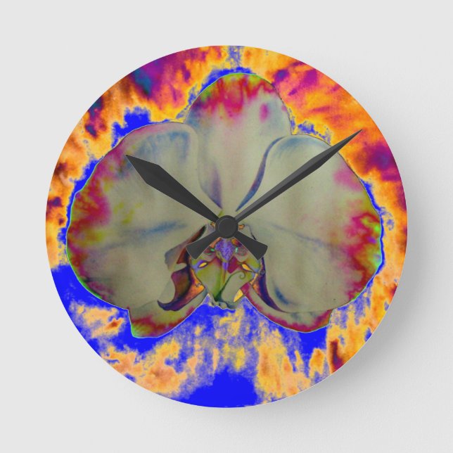 Horloge Ronde Orchidée de feu, abstraite peinture florale tropic (Recto)