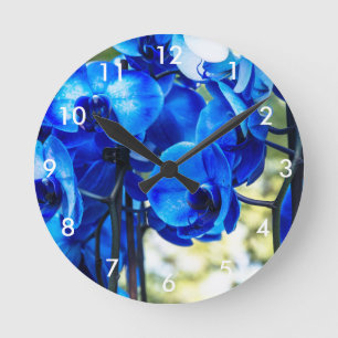 Horloge Ronde Orchidées bleues
