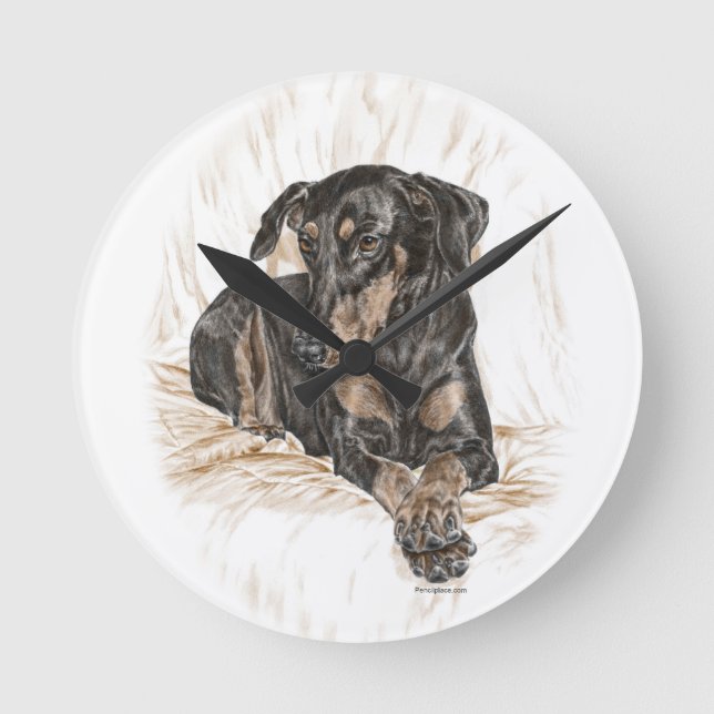 Horloge Ronde Oreilles naturelles de chien de dobermann (Recto)