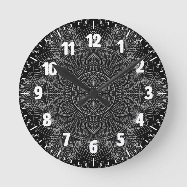 Horloge Ronde Oriental Zen Mandala Noir et blanc (Recto)