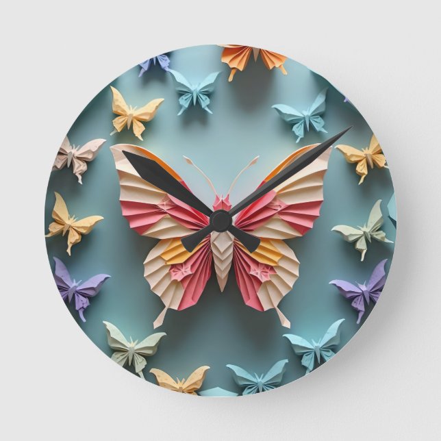 Horloge Ronde Origami papillon (Recto)
