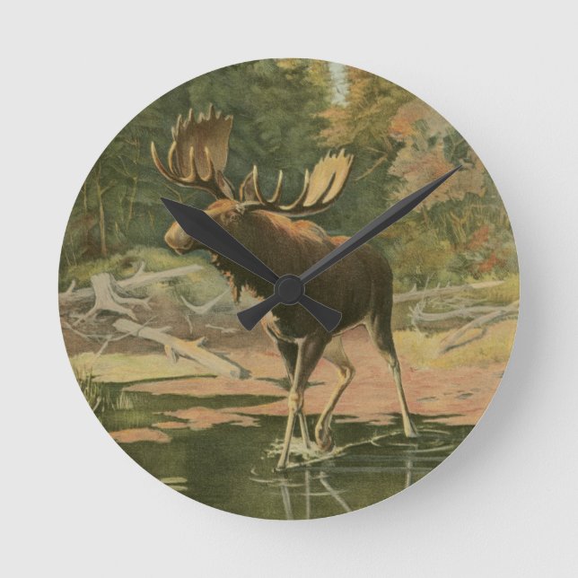 Horloge Ronde Orignaux marchant dans l'eau (Recto)