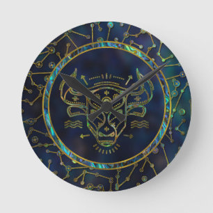 Horloge Ronde Ormeau d'or de zodiaque de Taureau sur la