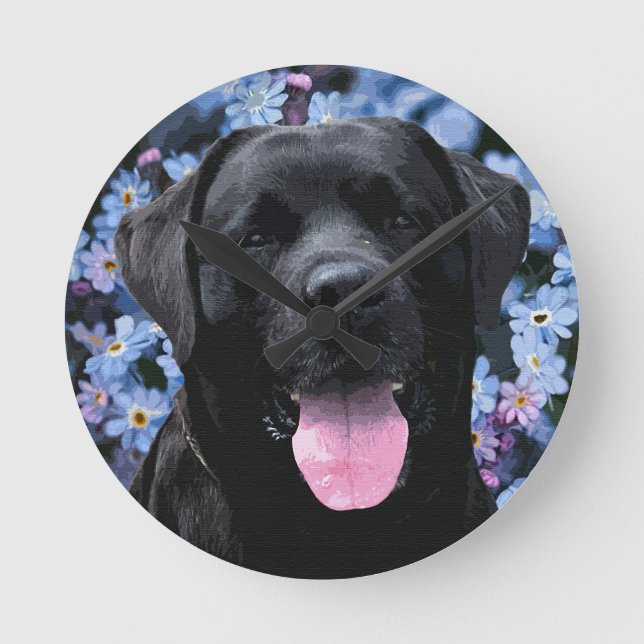Horloge Ronde Oubliez-moi le noeud - Black Labrador (Recto)