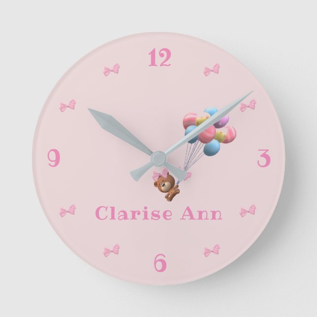 Horloge Ronde Ours mignon et ballons personnalisés (Recto)
