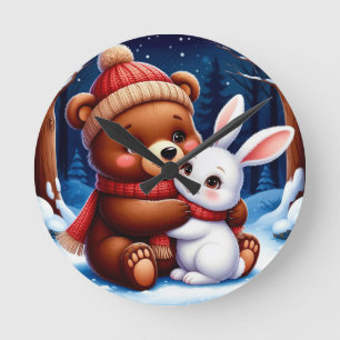 Horloge Ronde Ours mignon tenant un lapin
