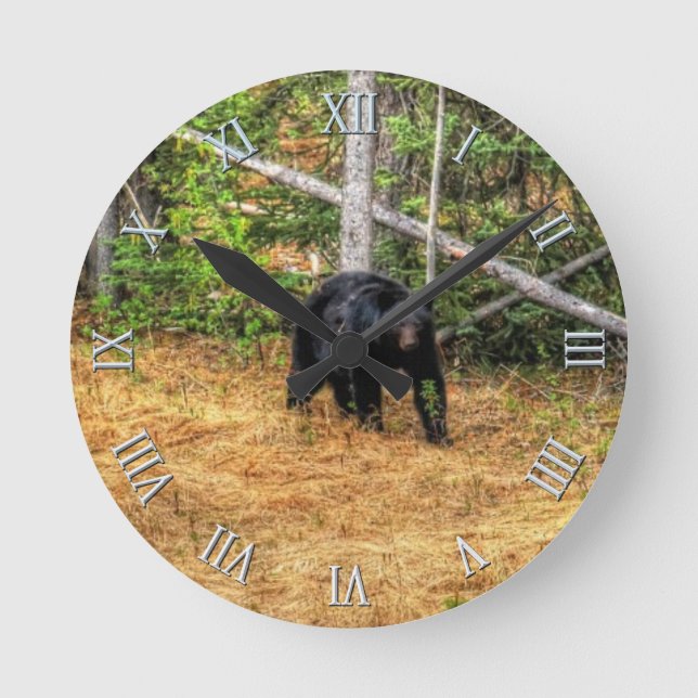 Horloge Ronde Ours Noir Sauvage & Yukon Forest Photo Art (Recto)