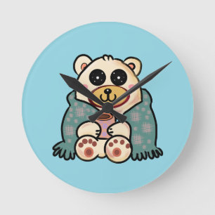 Horloge Ronde Ours polaire personnalisé avec café   Art mignon d