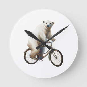 Horloge Ronde Ours Polaire Sur Vélo