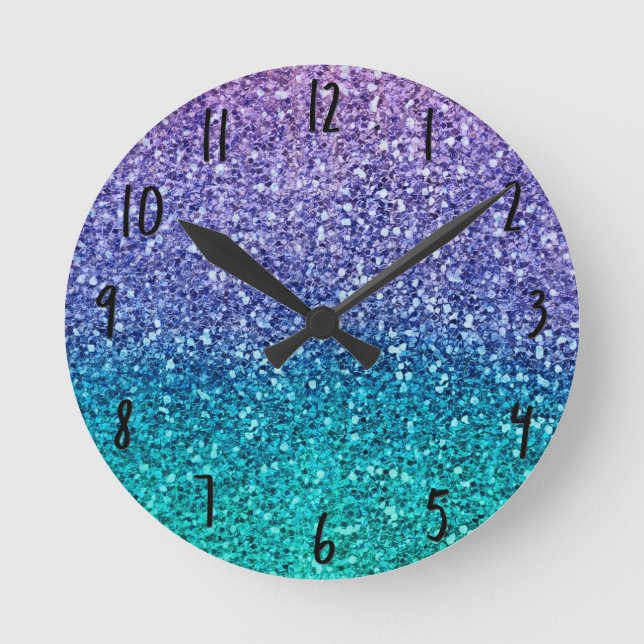 Horloge Ronde Pailleté Violet Lavande et Vert Aqua (Recto)