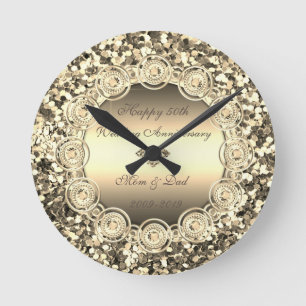 Horloge Ronde Paillettes de diamants dorés  50e anniversaire de 