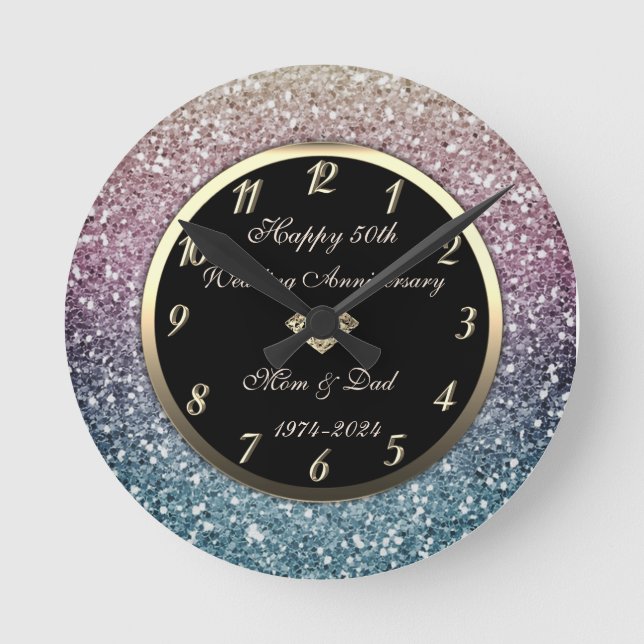 Horloge Ronde Paillettes ombrées élégantes 50e anniversaire de m (Recto)