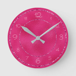 Horloge Ronde Paillettes Roses Glamour et Féminines sur Feuille 