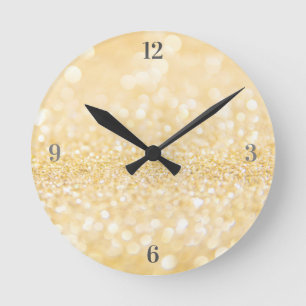 Horloge Ronde Paillettes Sable Doré