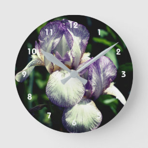 Horloge Ronde Paire De Fleur Iris À Peau Violet Et Blanc