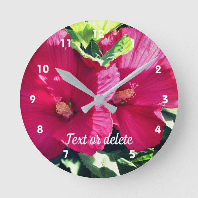 Horloge Ronde Paire de fleurs rouge Hibiscus Gros plan Personnal (Recto)