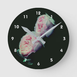 Horloge Ronde Paire de roses roses florales